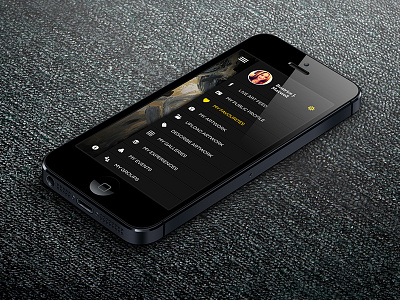 ArtRadio Mobile Site Side Menu art black dark mobile app mobile site right nav side menu side nav yellow