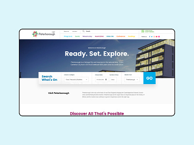 Visit Peterborough - Pitch Design branding clean daily daily ui dailyui design designinspirations flat interface minimal things to do tourism travel ui uiux ux web web design website