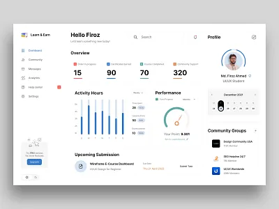 E-Learning Dashboard Design chart clean dashboard dashboard e learning education learn online course profie ui ux website