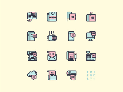Friendly Icon Set drawing folded graphic hi illustration vector