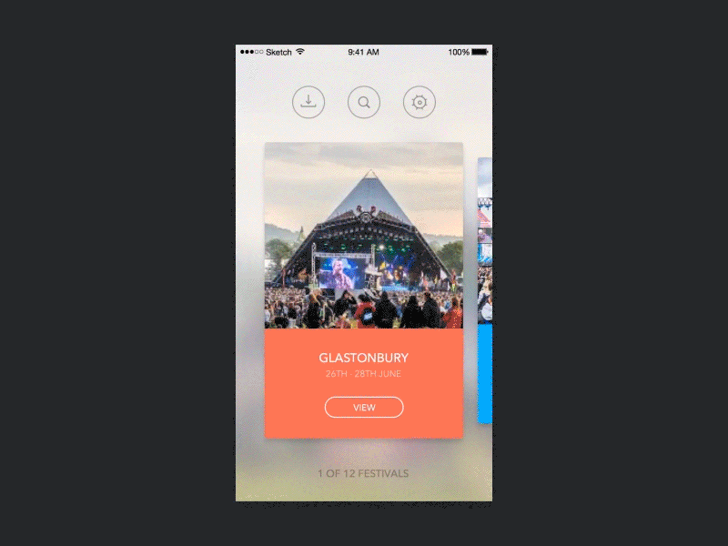 Festival App Concept animation app carousel festival flinto for mac interaction mobile motion music principle search settings
