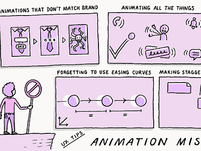 Ask a UXpert: Animation Mistakes – Adobe Blog Illustration adobe design blog adobe xd animation animation principles auto animate brand personality cartoon creativity design principles dropbox paper easing curves editorial illustration interaction design motion design prototyping software sketchnote stagger intervals transform ui design ux design