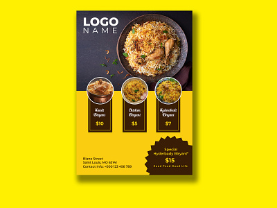 FREE BIRYANI FLYER adobe photoshop biryani chicken biryani design flyer flyer design free free flyer design mockup modern design psd psd mockup restaurant unique design yellow