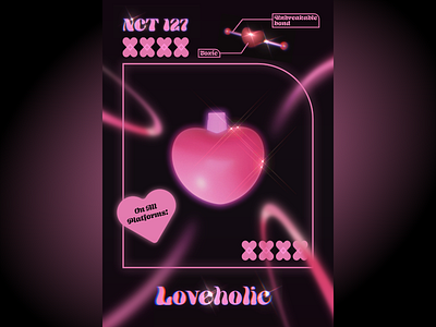𝔩𝔬𝔳𝔢𝔥𝔬𝔩𝔦𝔠 3d album art blender3d chrometype concept design kpop neon pink poster design retrowave