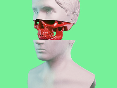 3D head 3d bright green head red sculpture skull