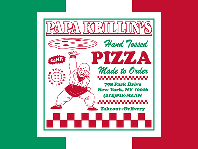 Papa Krillin's Pizza dbz dragonball illustration pizza box tshirt
