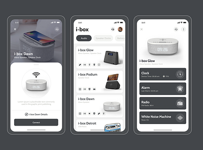 i-box Mobile App Design (iOS & Android) agilelarks alarm app app app branding app design clock app design design agency glow i box ibox app mobile app design mockup podium radio app ui ux white noise machine