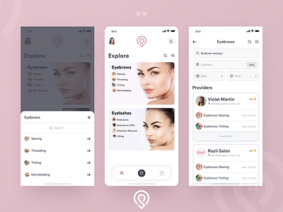 Pampr (Eyebrows, Eyelashes) Mobile App Design