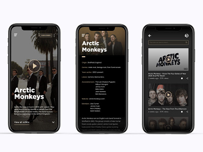 Arctic Monkeys Music App adobe xd adobexd application design arctic monkeys design mobile app mobile app design music app music app ui music player ui ui design uidesign uiux website concept