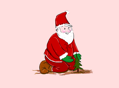 Santa Claus plants a Christmas Tree digital illustration folioart illustration art illustration design illustrations popular santa claus strategy ui design