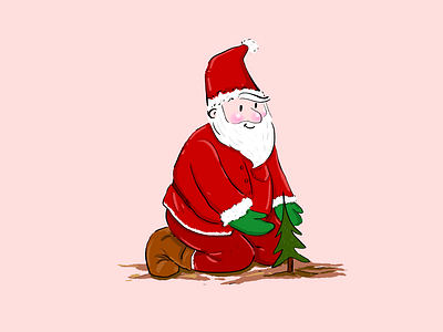 Santa Claus plants a Christmas Tree