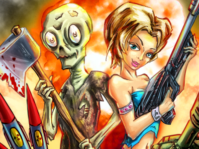 Game planet comics explosion girl illustration zombie