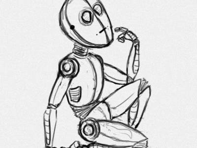 Thinking (sketch) android metal robot sketch steel