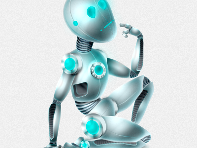 Thinking robot android glow illustration iron metal robot steel