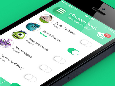 MonsterCheck App app attendance checklist ios ios7 monsters profile roar scarer teacher ui ux