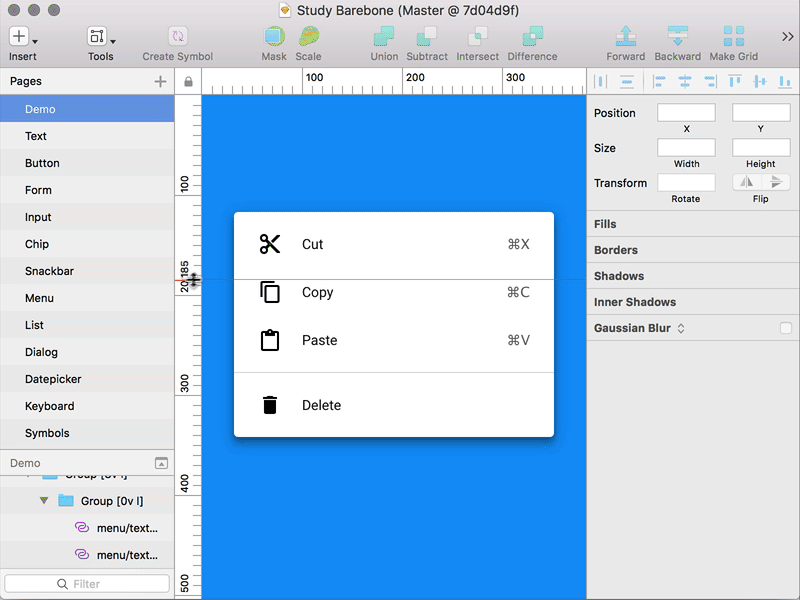Study Backbone Sneak Peek colors dropdown hover icons material menu shortcuts sketch state symbol ui ui kit