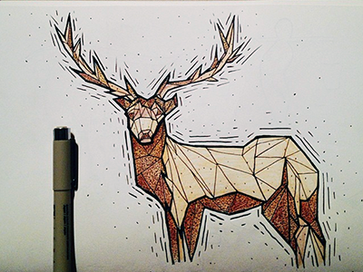D is for Deer antlers buck d deer diamond elk forest geometric handdrawn micron pen texture