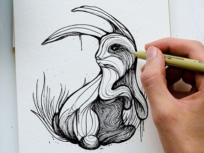 R is for Rabbit art bunny drip hand drawn hare ink rabbit sketcthoo