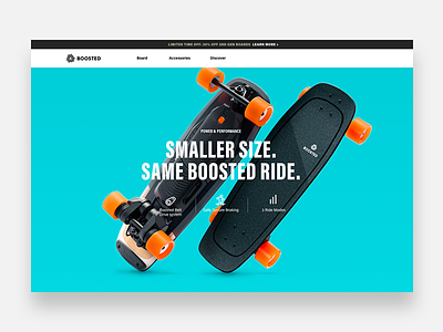 Boosted Boards Mini ecommerce homepage interaction product shop skateboard store ui ux website