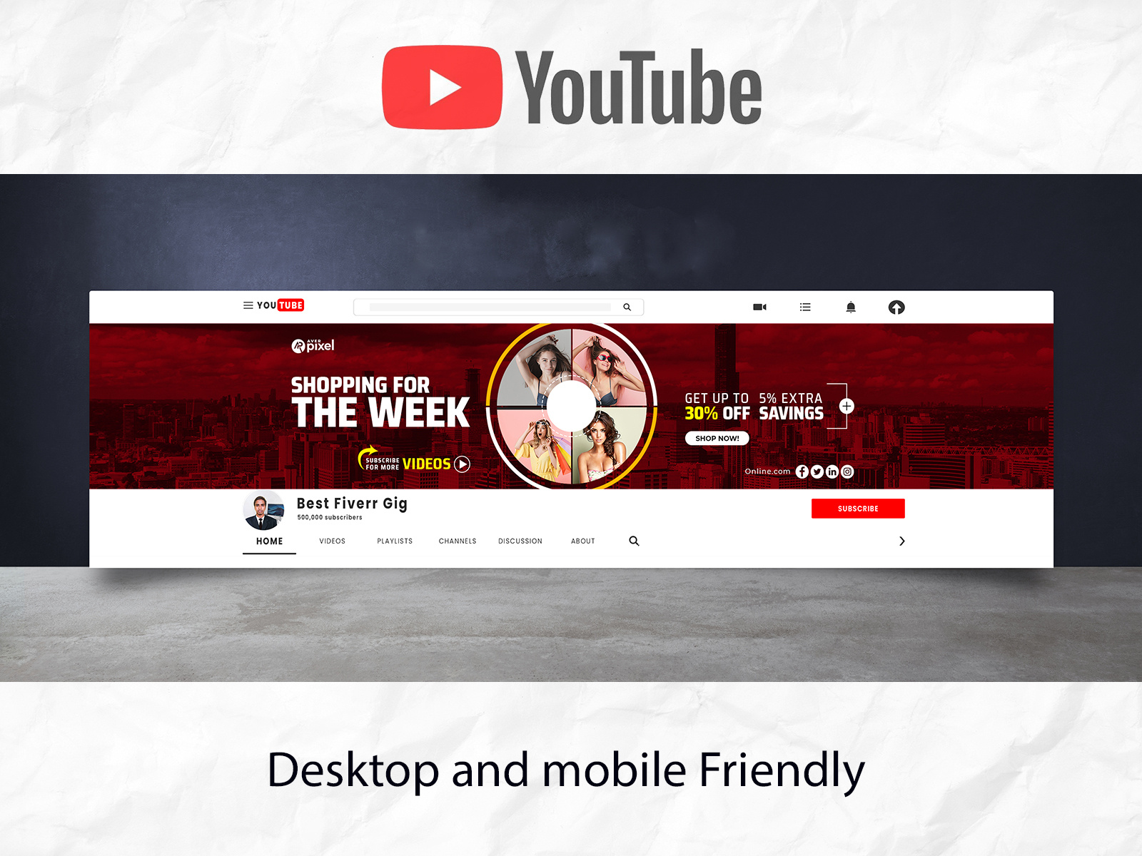 Shopping Youtube Channel Banner Template Design Free Dawnload By Free 