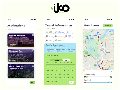 iko-eco Application Interface application design eco tourism figma flat design illustration phone application uidesign