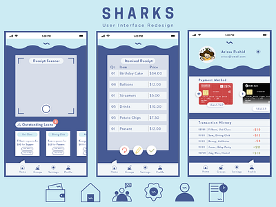 Sharks Redesign adobe illustrator adobe xd adobexd bill splitting flat design graphic illustration illustration ui user interface user interface experience