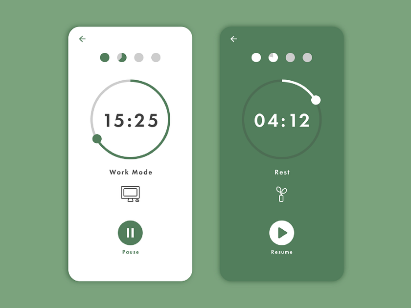 Pomodoro Timer App UI by Arissa on Dribbble