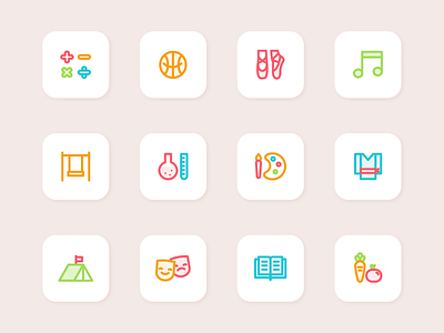 Category Icons academics icon adobe illustrator ballet icon camp icon category icon dance icon digital art food icon graphic design graphic illustration icon design illustration language icon music icon play icon science icon sports icon