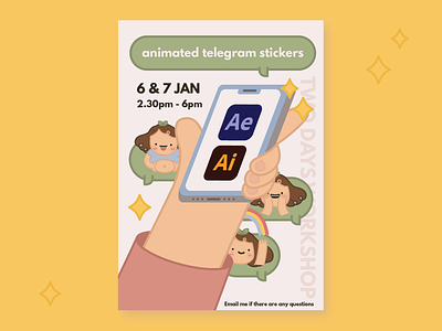 Animation Workshop Poster adobe illustrator animation digital art flat design graphic design graphic illustration illustration poster poster design