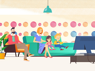 Family with children watching cartoons 2d animation animation cartoons children explainer video family family guy father illustration kids livingroom mother motion animation room tv