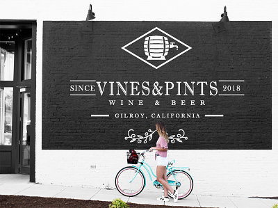 VINES & PINTS (TM) bar beer black and white branding brewery design logo logo design logo mark mockups vector wine