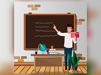 Teacher standing near blackboard 3d animation app branding design graphic design icon illustration logo motion graphics typography ui ux vector