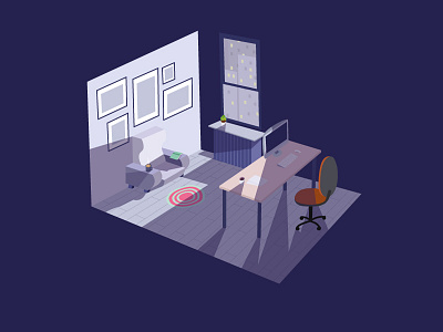 Pseudo-Isometric room book chair coffee isometric mac night room tea window