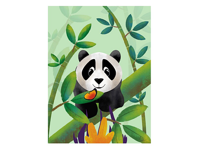 The panda and the butterfly animal childrens illustration greens hand painted illustration panda tropical