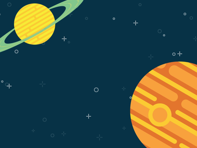 Hello Dribbble World debuts first shot flat icon jupiter motion rocket saturn space stars