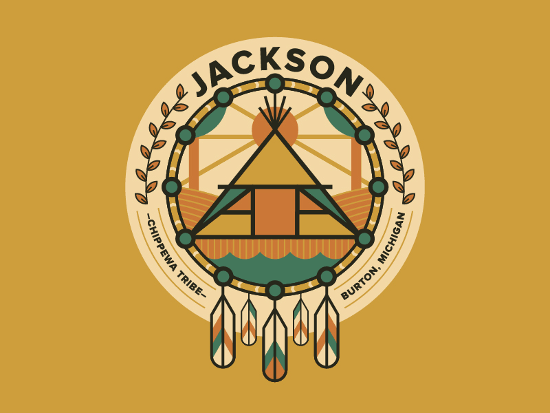 Jackson Family Crest crest dream catcher family feather icon indian infographic line logo native american southwest warm