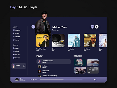 music player daily 100 challenge dailyuichallenge design maherzain music musicplayer ui design uidairlychallenge uidesign