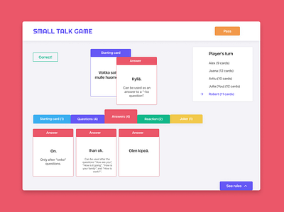 Small Talk Game application design language app ui uidesign ux ui design web