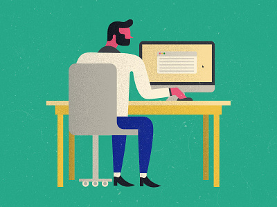 man using desktop computer character computer illustration