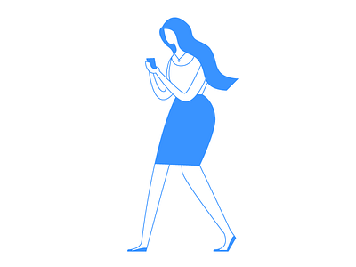 woman using phone while walking character illustration phone texting