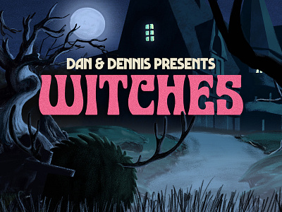 Witches animation character design illustration pulp title card