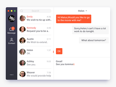 Daily UI #013 Direct Messaging app chart daily dashboard direct manu message people product profile red stats