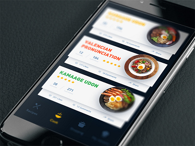 Japanese cooking app button card dark food icon interface menu style udon ui vegetables