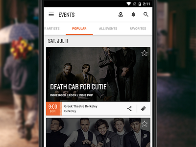 Main Feed android app application music stubhub ui ux