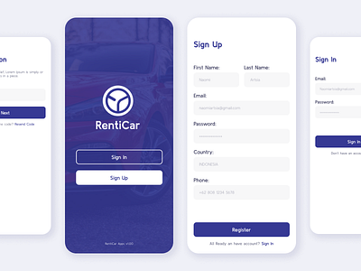 Free Sign in/Sign up aplication app blue car download free ios app design mobile otp sign in sign up simple ui ui kits ux