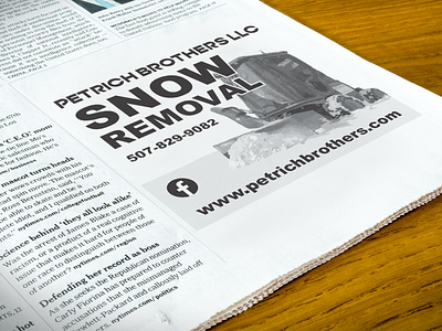 Newspaper ad for snow removal