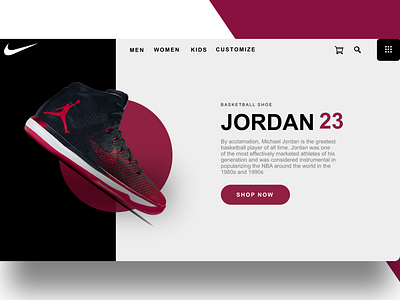 Jordan23 Sneaker store air jordan clean design graphicdesign illustration layout nike product shoe app shoe store sneakers sport app ui ux web design