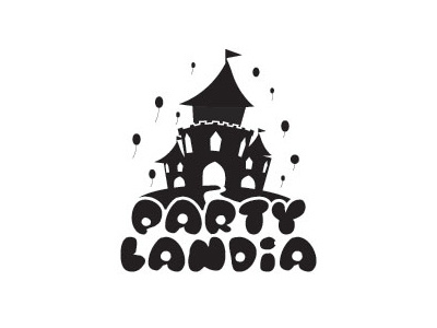 Partylandia Logo WIP baloon black castle corporate fun identity illustration kids logo monochrome party white wip