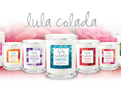 Lula Colada candle range advertisement branding design graphic design label design layout photoshop print design product design