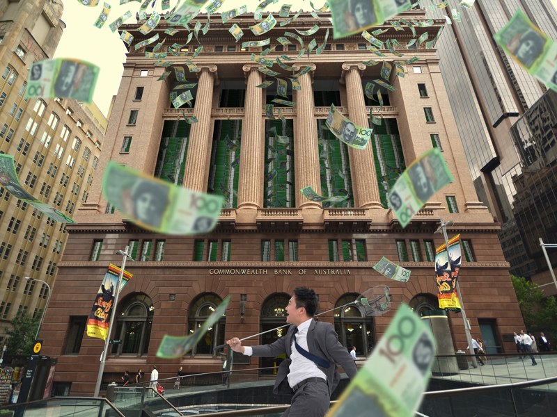 The Bank is Now Open sydney australia wealth brown green rich dreaming image manipulation photo manipulation photoshop dream flying bank cash money
